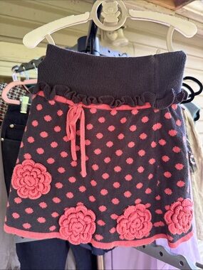 Lia Molly -New Orleans Infant Girls 12-18 Mo. Knit Navy Skirt with Pink Roses